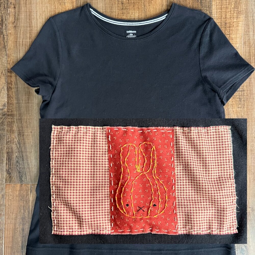 hand embroidered miffy pumpkin and patchwork design
